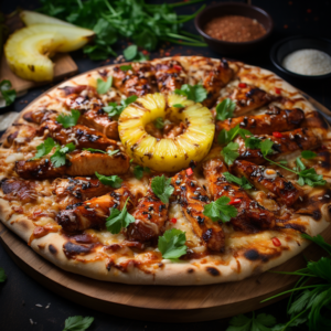 grilled chicken and pineapple gourmet pizza