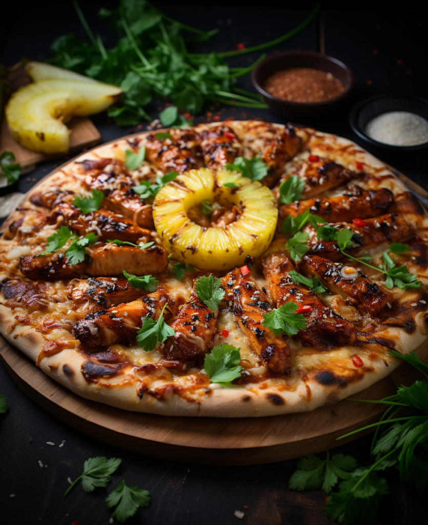 grilled chicken and pineapple gourmet pizza