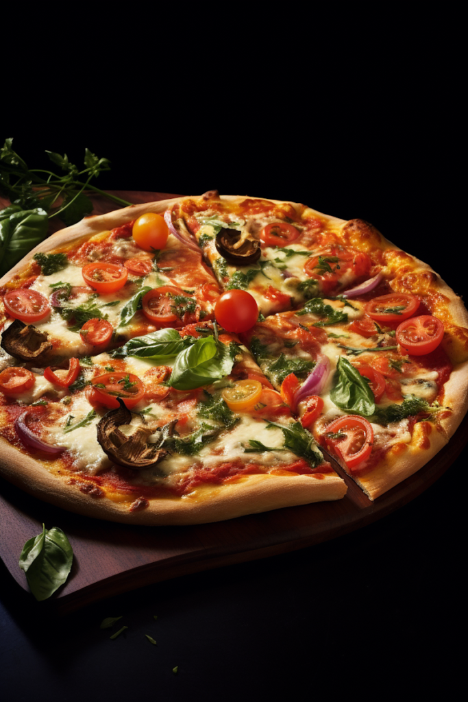 rustic artisan pizza with cherry tomatoes and basil