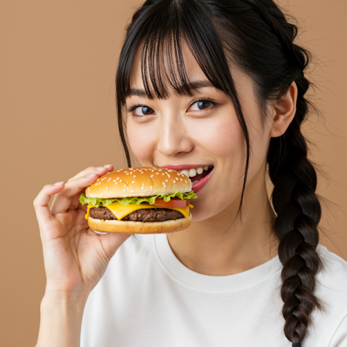 Woman Eating Cheeseburger